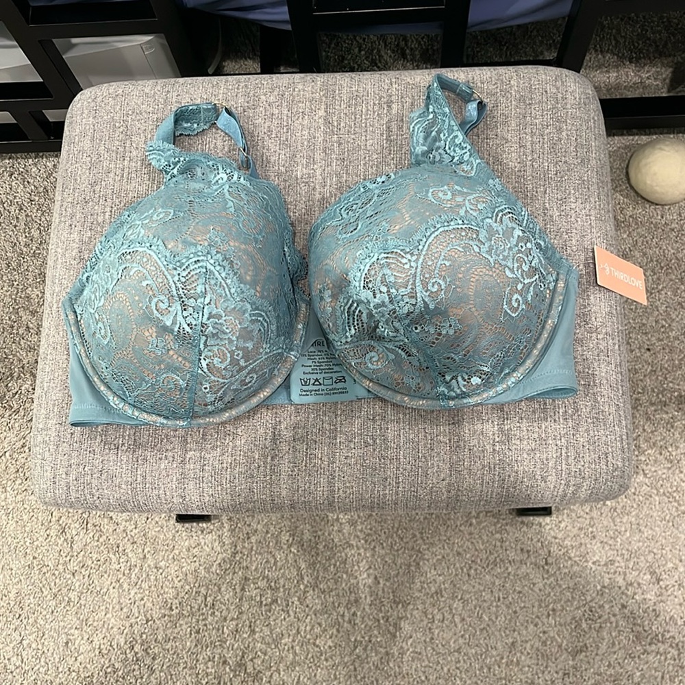 ThirdLove 24/7 Lace Contour Plunge bra. 40E. Storm blue color. NWT.